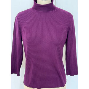 Women's Motto mock Turtleneck sweater Size M Purple Ribbed Knit 3/4 Sleeve